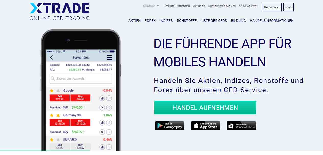 Xtrade App Cfd Forex Handel Per Smartphone Tablet - 